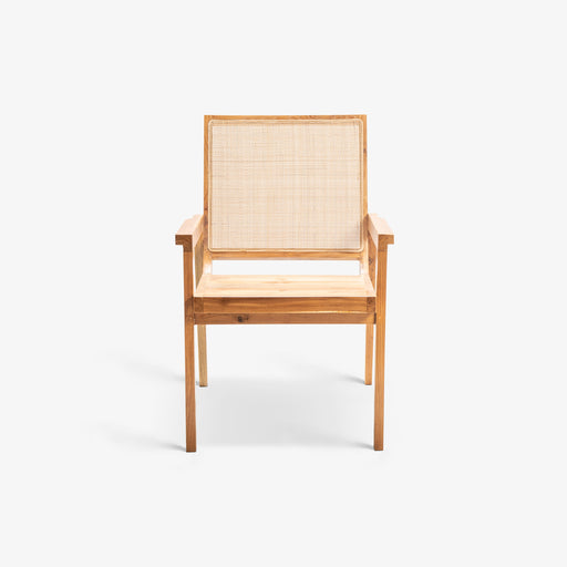 מעבר לעמוד מוצר GAN | כיסא בוהו שיק מעץ טיק בשילוב ראטן בגוון טבעי