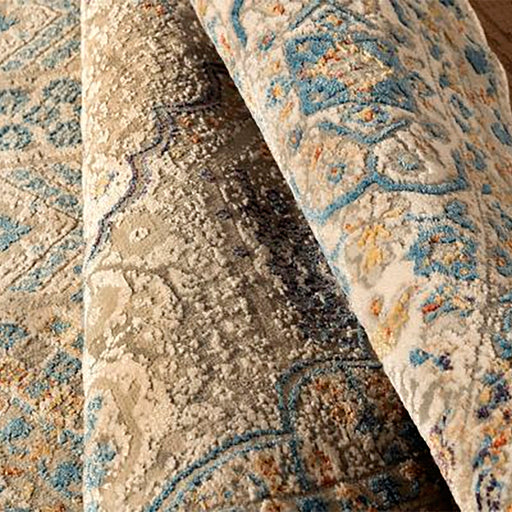 מעבר לעמוד מוצר JAYU | שטיח אתני עגול בגווני בז' וכחול