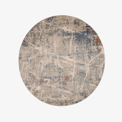 מעבר לעמוד מוצר DHARMI | שטיח עגול בעיצוב מופשט בגוונים של בז' וכחול