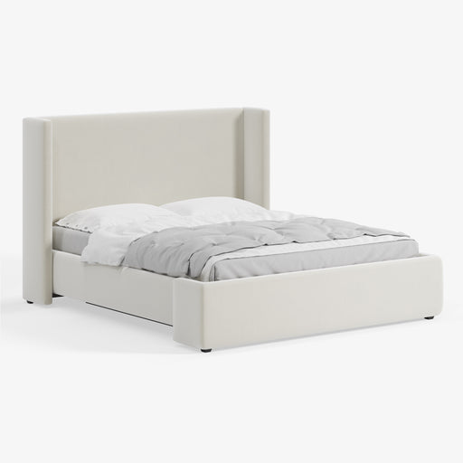 מעבר לעמוד מוצר PAGANA | מיטה מרופדת בגוון בהיר עם גב מעוצב