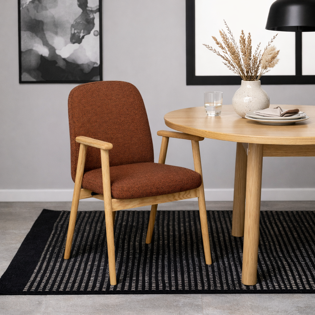 CEDARO | כיסא מרופד בבד אריג בשילוב עץ אלון - KUALA