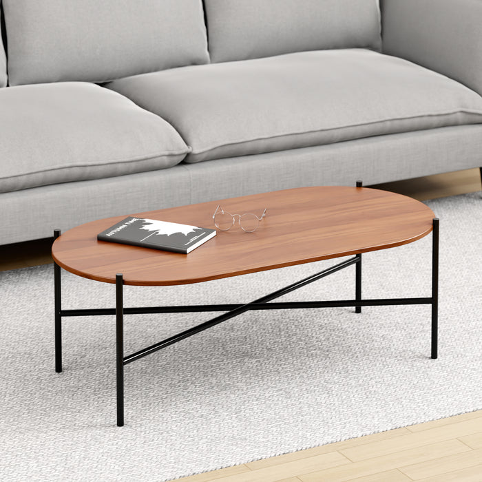 Springerton | שולחן סלון אובלי מעץ, בגוון אגוז ובשילוב ברזל