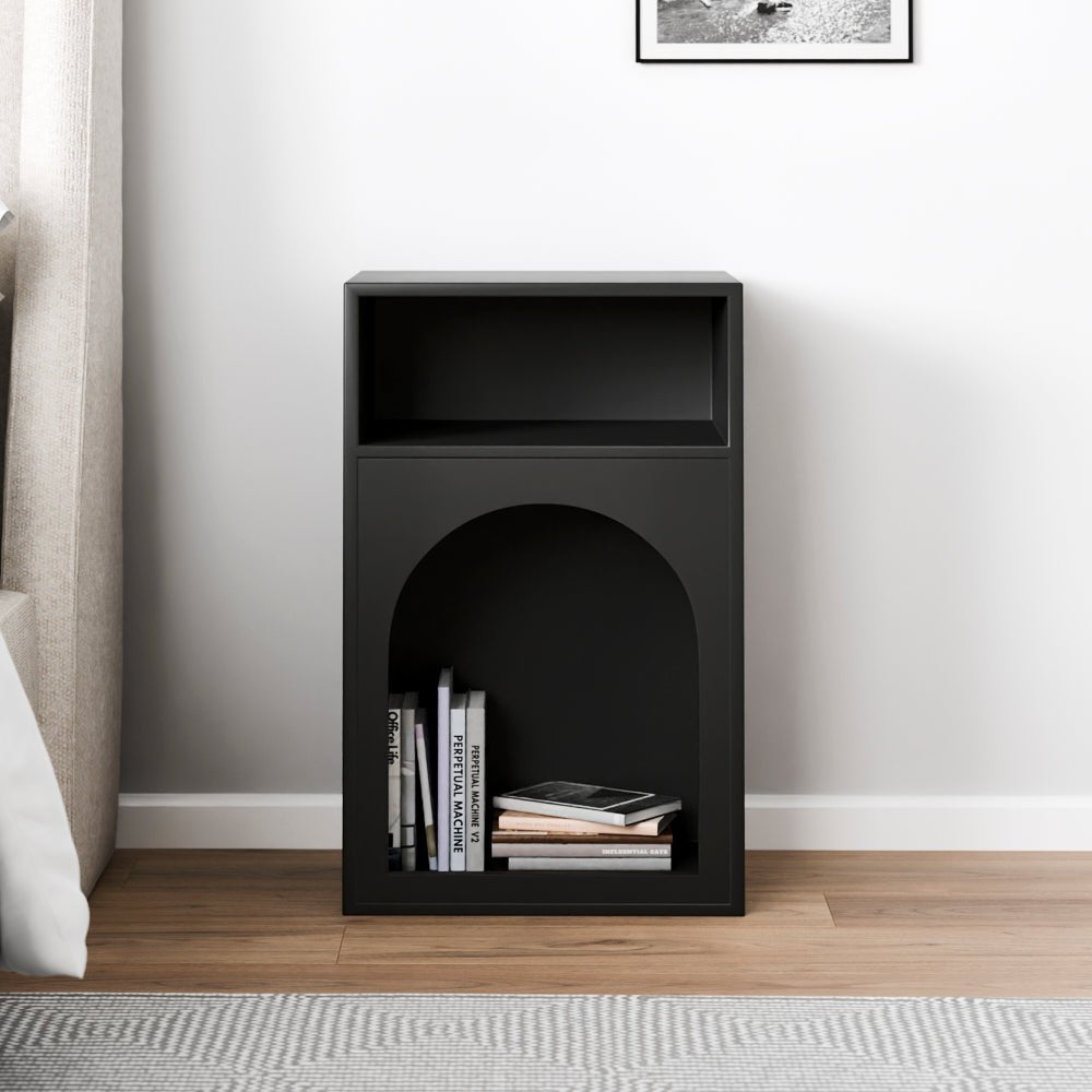 SINTORA | שידת לילה מעץ 40/30 ס"מ, עם מדפים פתוחים