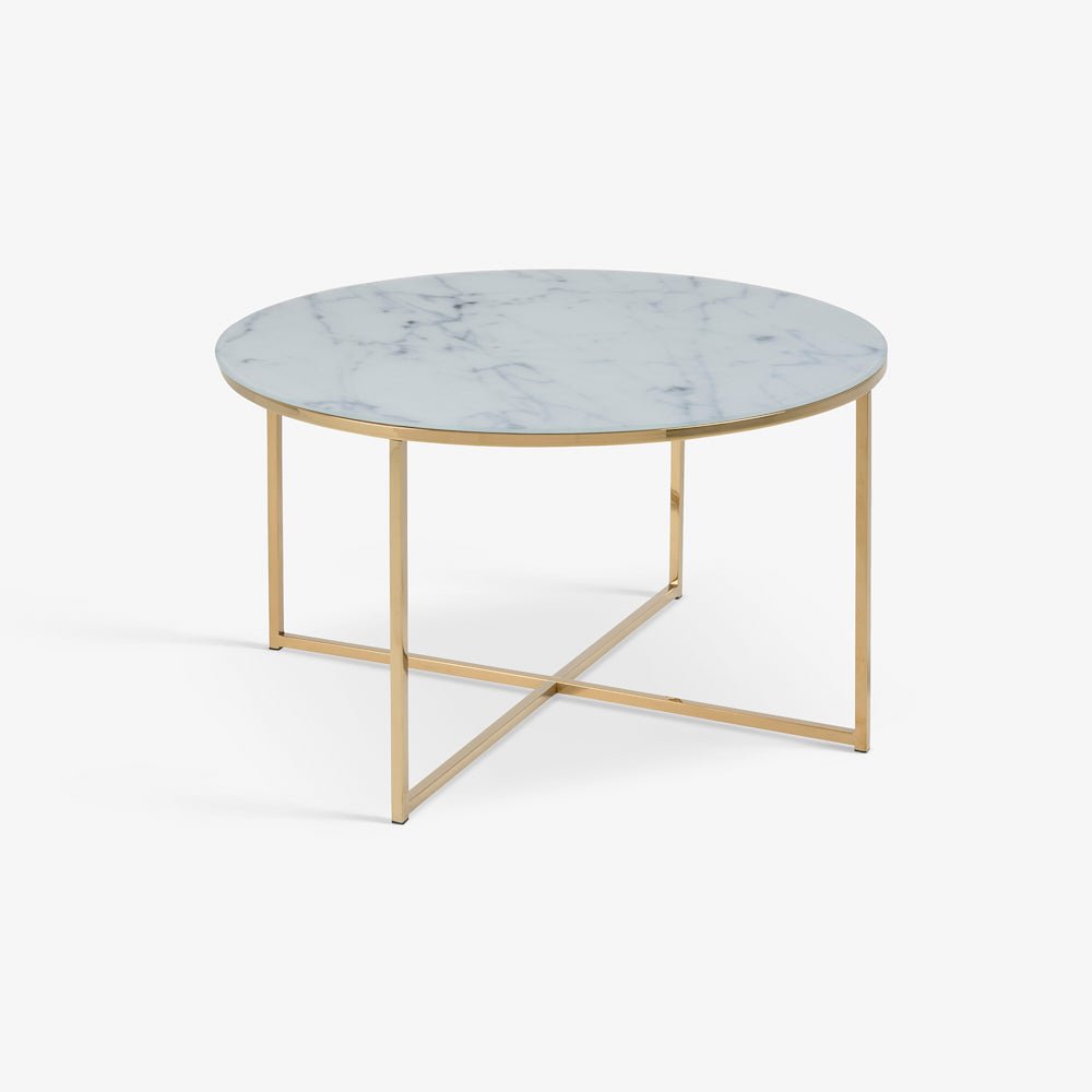 NISHA | שולחן סלון עגול משיש ומתכת, קוטר 80 ס"מ