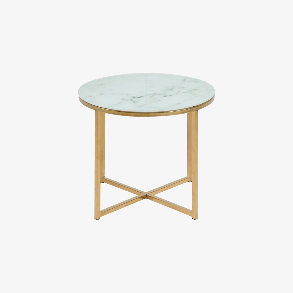 FUMIO | שולחן צד עגול משיש ומתכת, קוטר 50 ס"מ