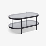 SAN | שולחן סלון אובלי ממתכת וזכוכית, 95/50 ס"מ