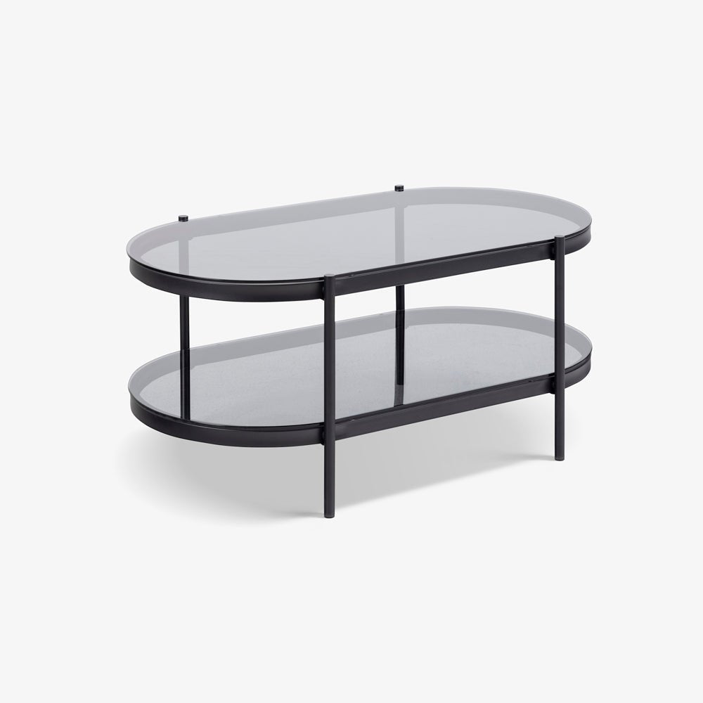 SAN | שולחן סלון אובלי ממתכת וזכוכית, 95/50 ס"מ