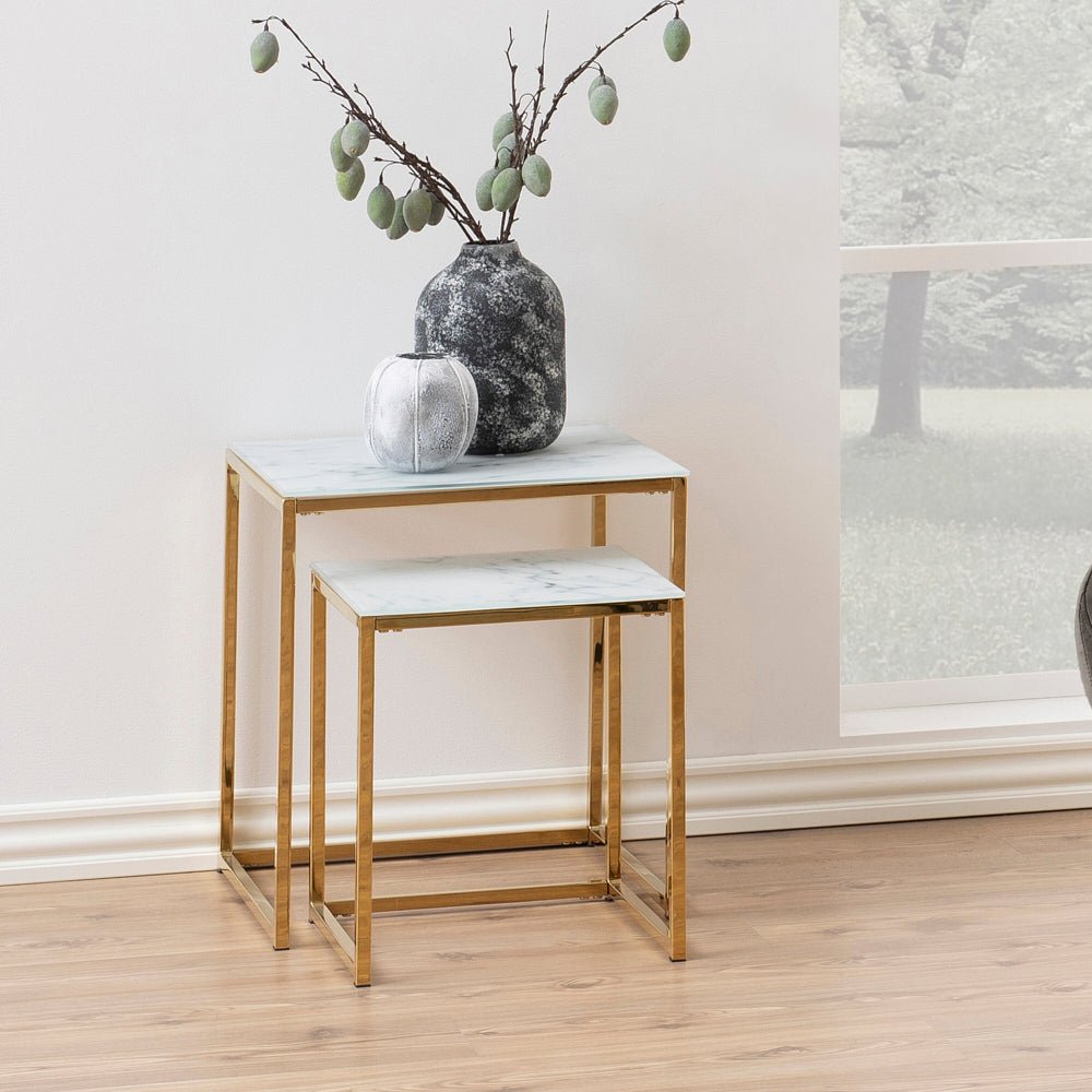 EICHI | סט שולחנות סלון ריבועיים ממתכת ושיש