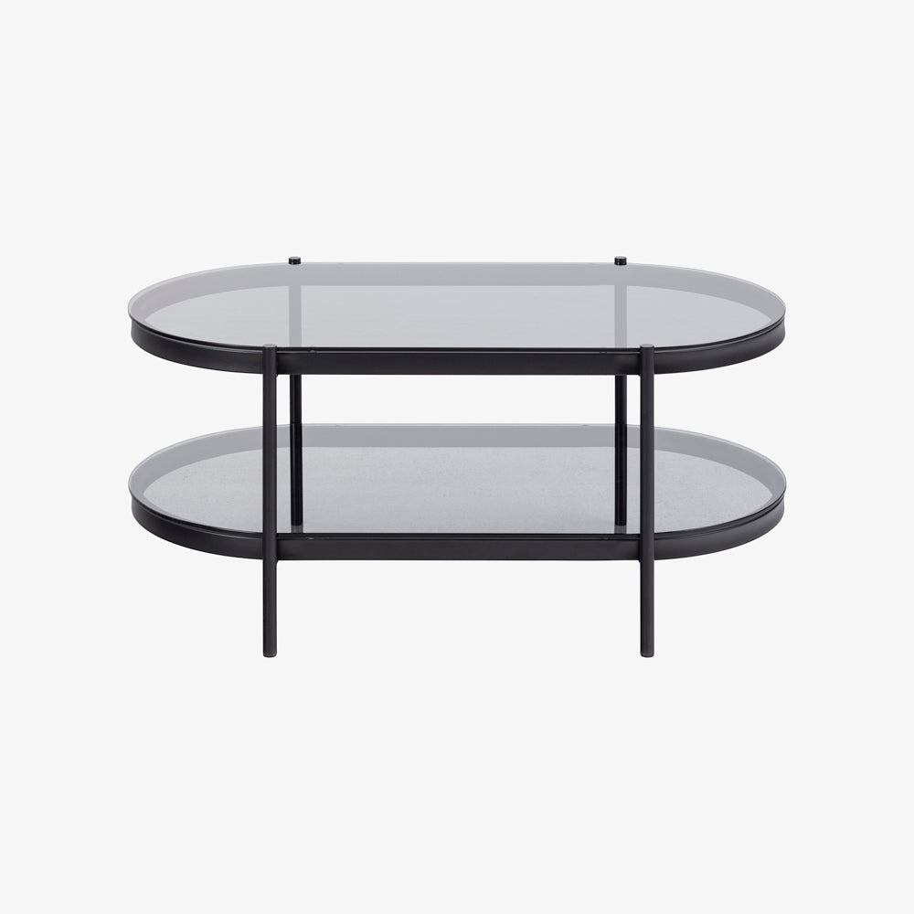 SAN | שולחן סלון אובלי ממתכת וזכוכית, 95/50 ס"מ