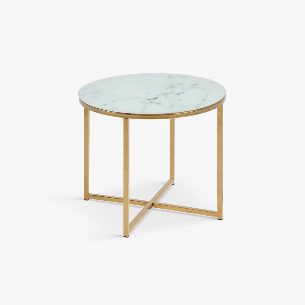 FUMIO | שולחן צד עגול משיש ומתכת, קוטר 50 ס"מ