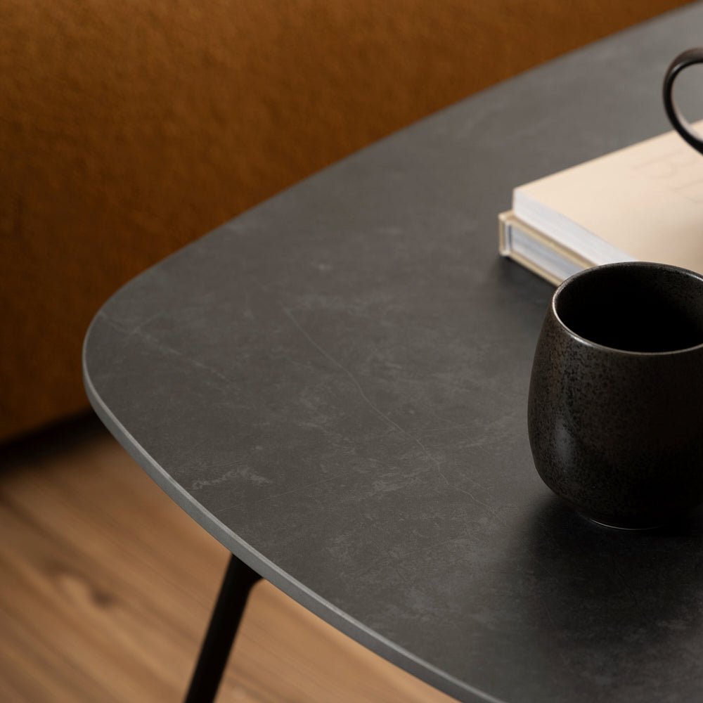 NISHO | שולחן סלון מלבני מקרמיקה ומתכת, 120/60 ס"מ