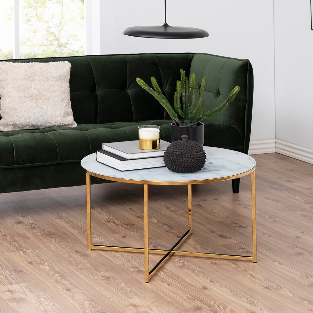 NISHA | שולחן סלון עגול משיש ומתכת, קוטר 80 ס"מ