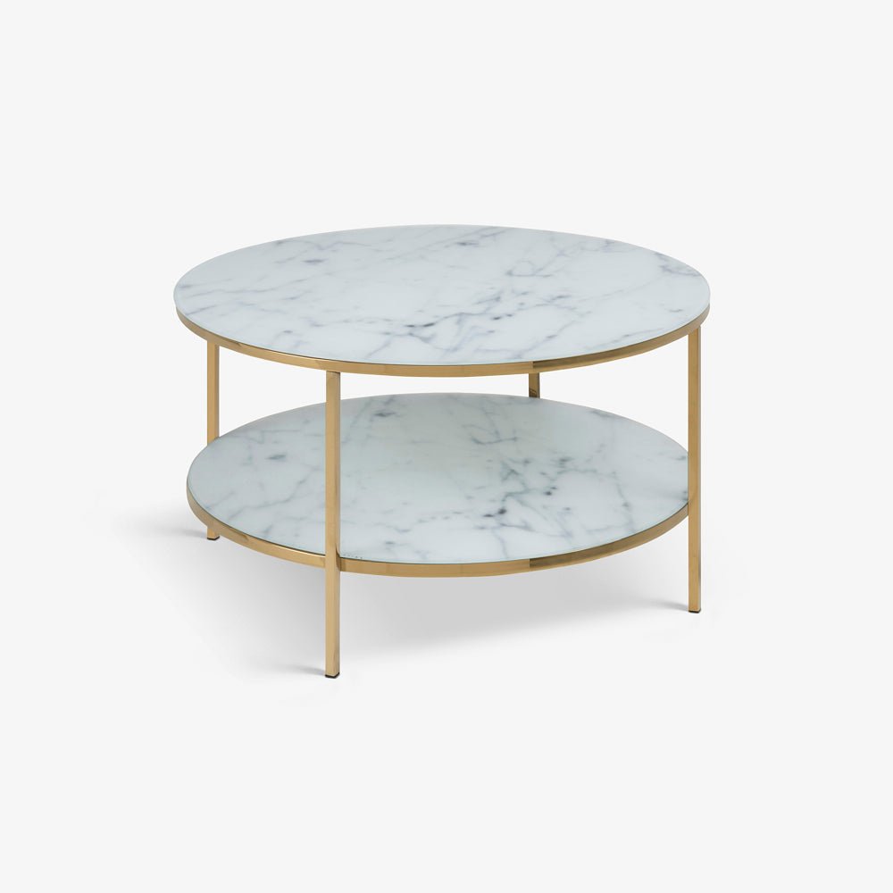 MEENA | שולחן סלון עגול משיש ומתכת, קוטר 80 ס"מ