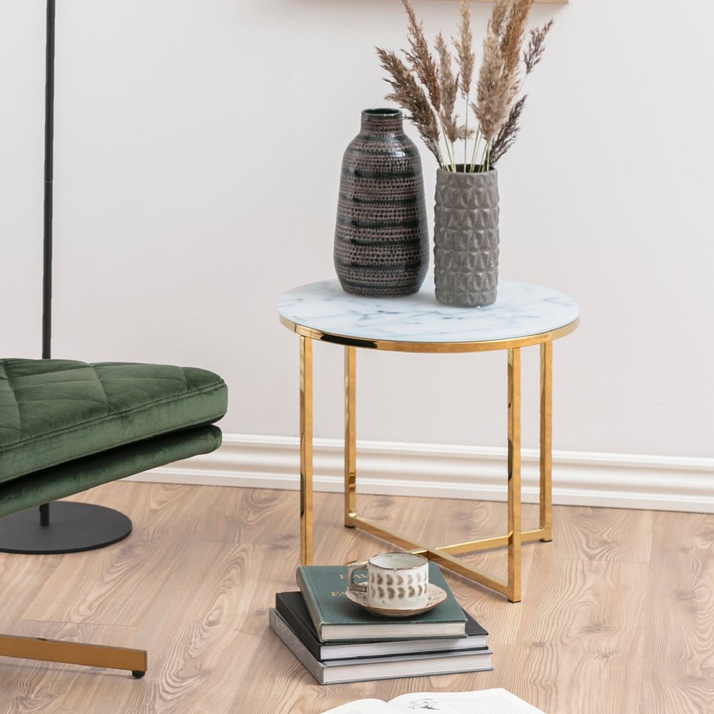 FUMIO | שולחן צד עגול משיש ומתכת, קוטר 50 ס"מ