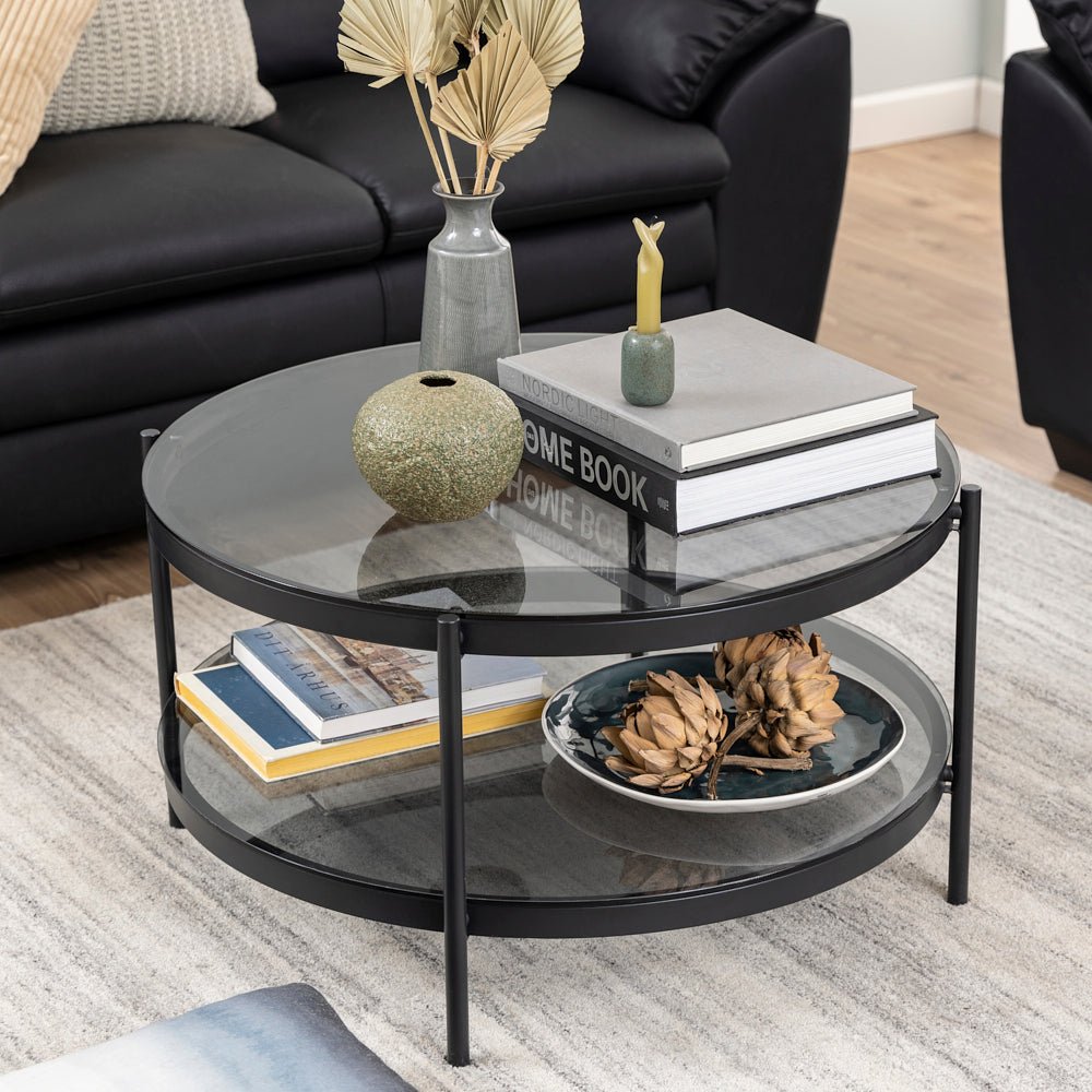 TAN | שולחן סלון עגול מזכוכית ומתכת, קוטר 79 ס"מ