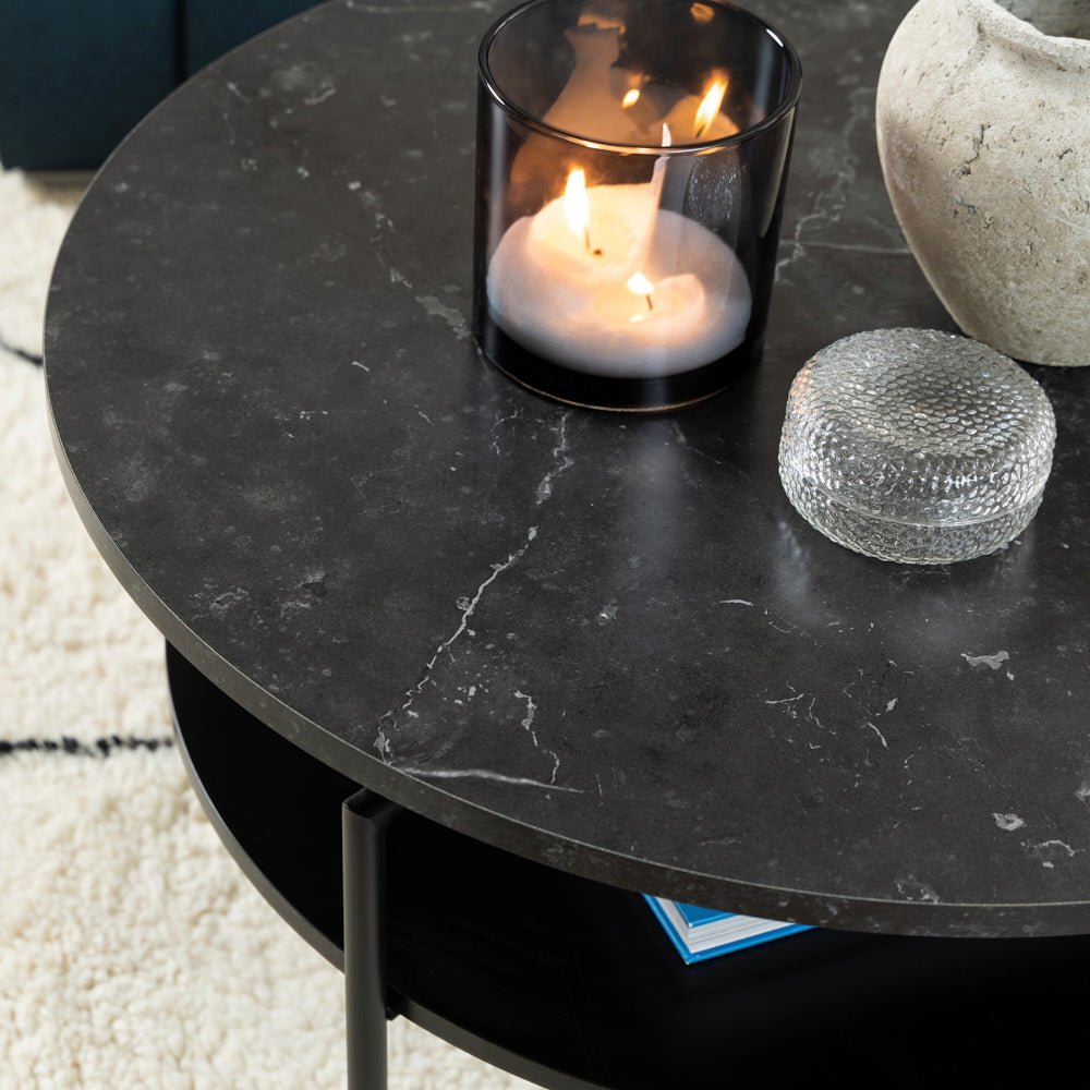 SALON | שולחן סלון עגול ממלמין ומתכת, קוטר 80 ס"מ