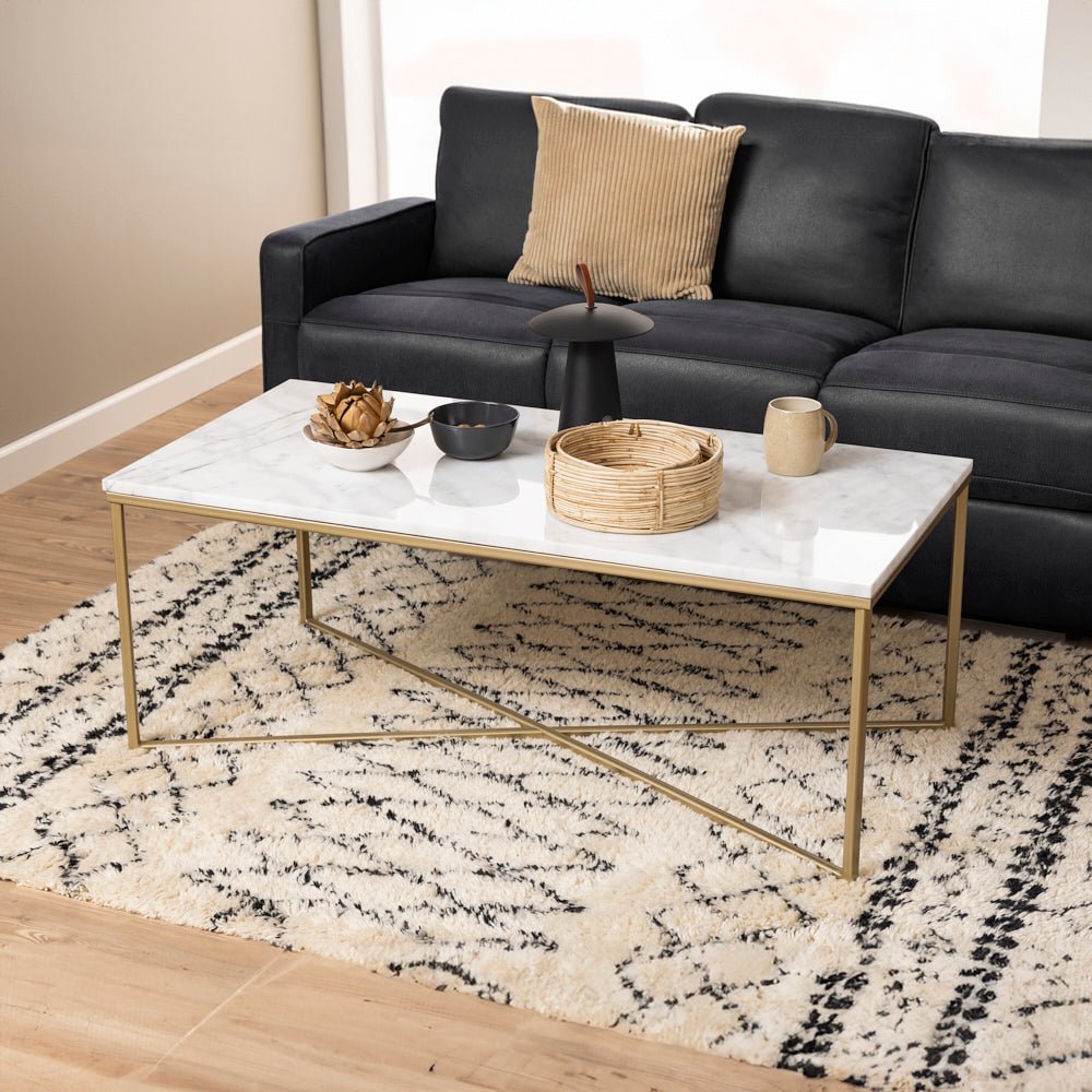 AKEMI | שולחן סלון מלבני ממתכת ושיש, 120/60 ס"מ