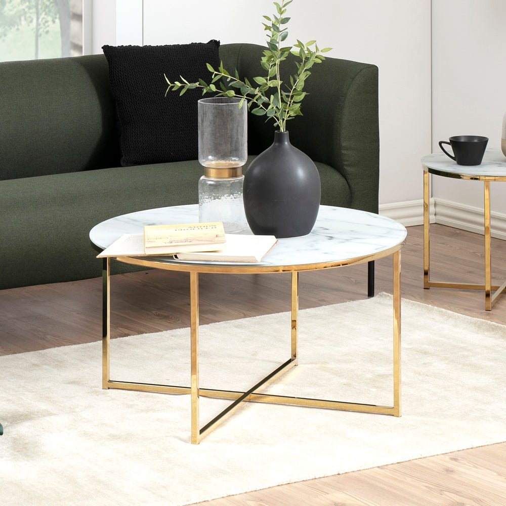 NISHA | שולחן סלון עגול משיש ומתכת, קוטר 80 ס"מ