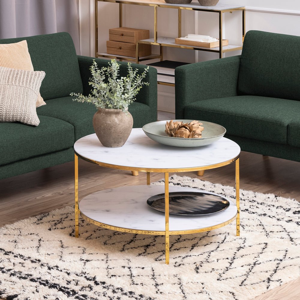 MEENA | שולחן סלון עגול משיש ומתכת, קוטר 80 ס"מ