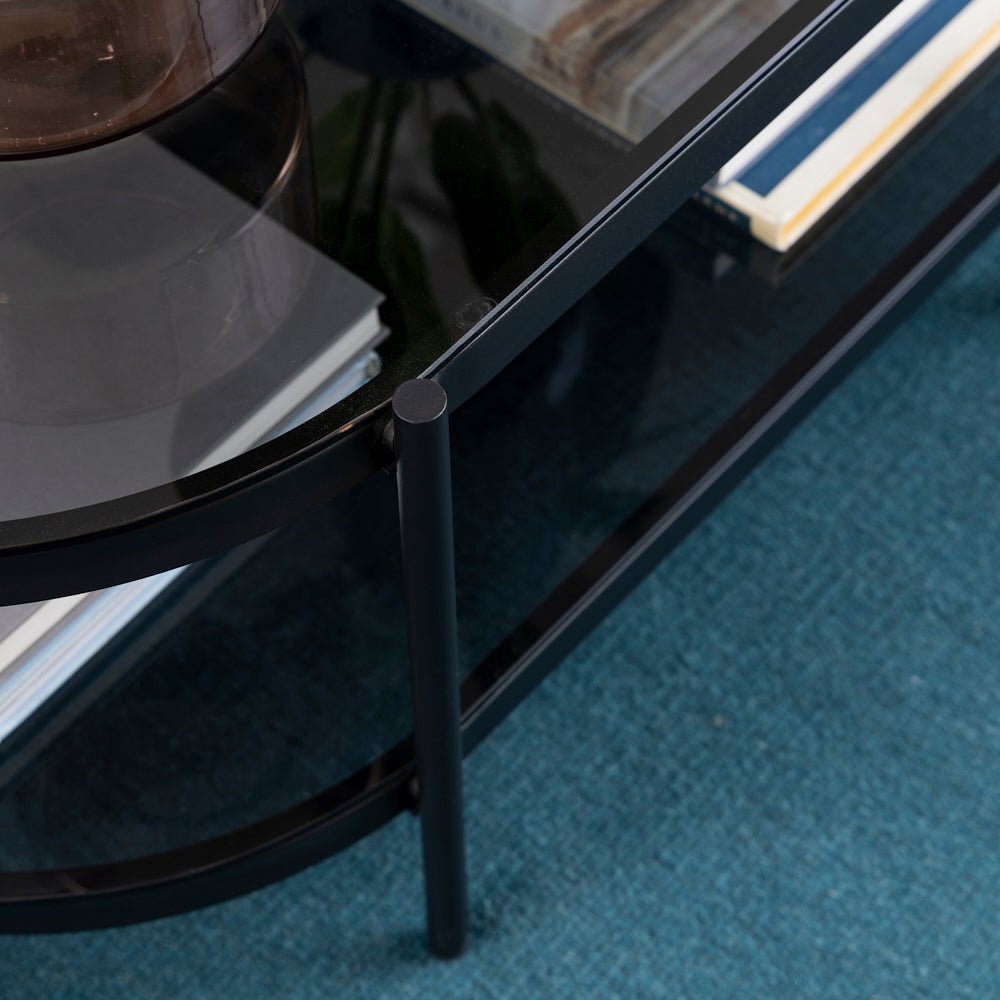 SAN | שולחן סלון אובלי ממתכת וזכוכית, 95/50 ס"מ