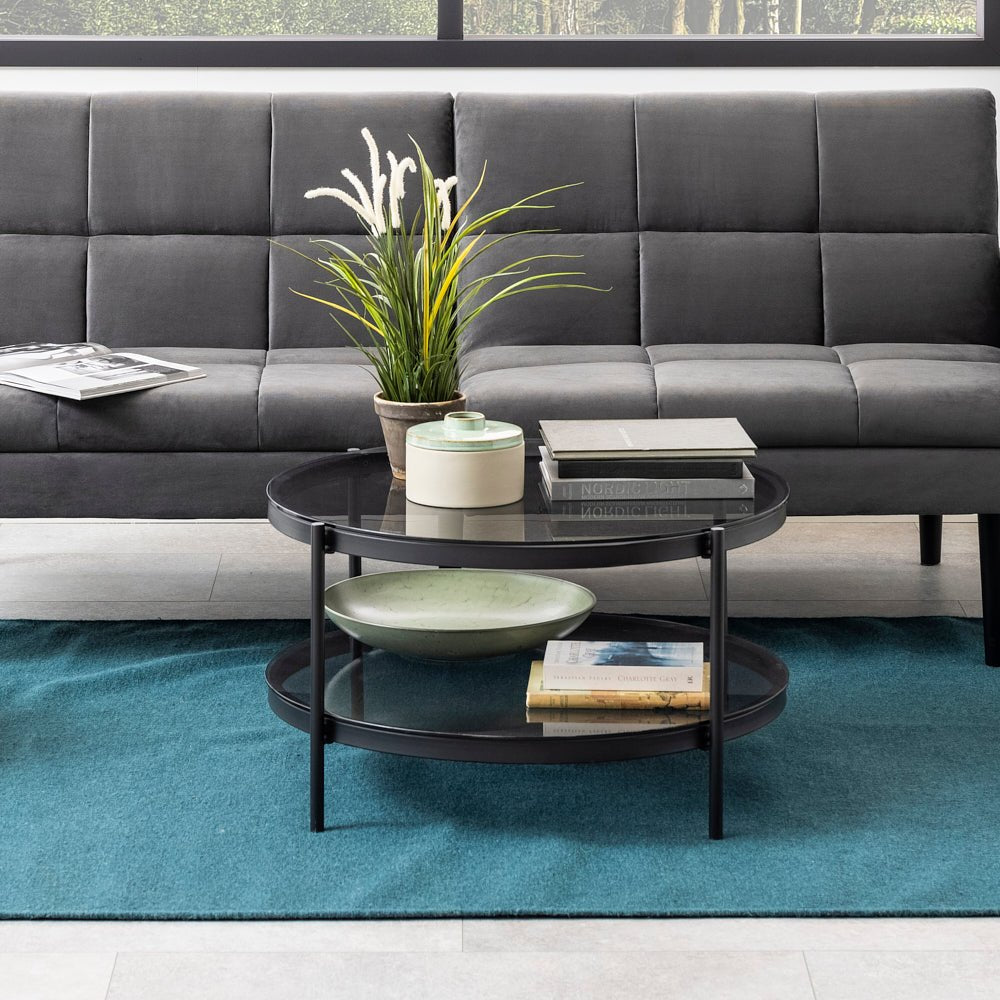 TAN | שולחן סלון עגול מזכוכית ומתכת, קוטר 79 ס"מ