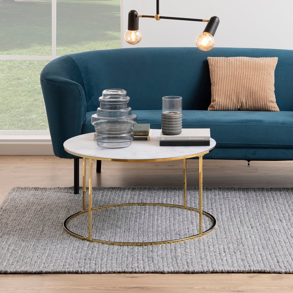 PALL | שולחן סלון עגול משיש ומתכת, קוטר 80 ס"מ