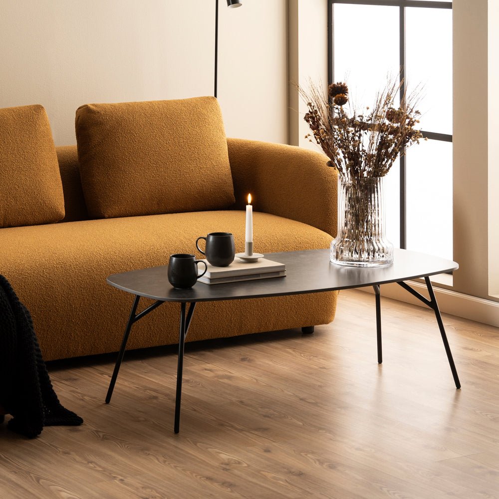 NISHO | שולחן סלון מלבני מקרמיקה ומתכת, 120/60 ס"מ