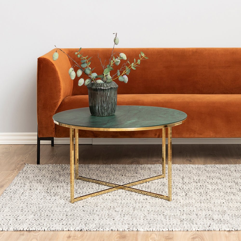 NISHA | שולחן סלון עגול משיש ומתכת, קוטר 80 ס"מ