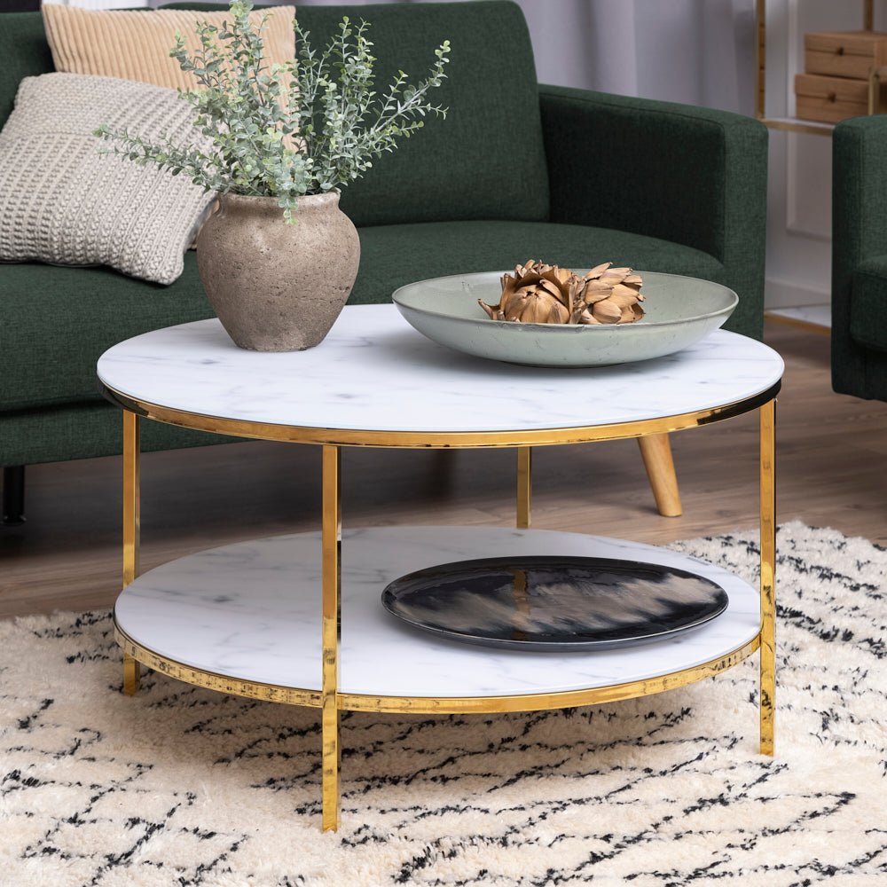 MEENA | שולחן סלון עגול משיש ומתכת, קוטר 80 ס"מ