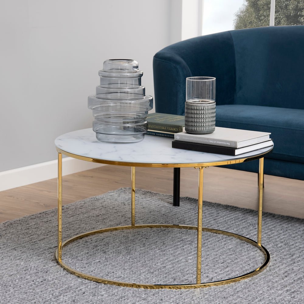 PALL | שולחן סלון עגול משיש ומתכת, קוטר 80 ס"מ