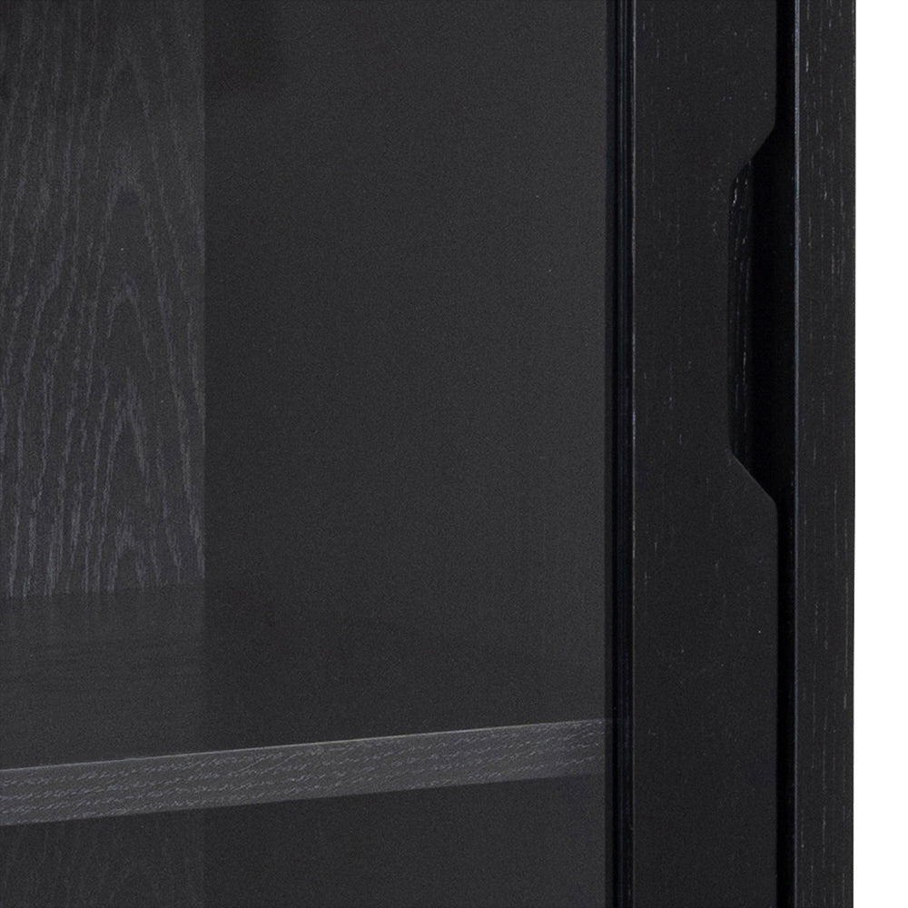 WEI | קומודה מעץ וזכוכית, עם 2 מגירות ומדפים סגורים