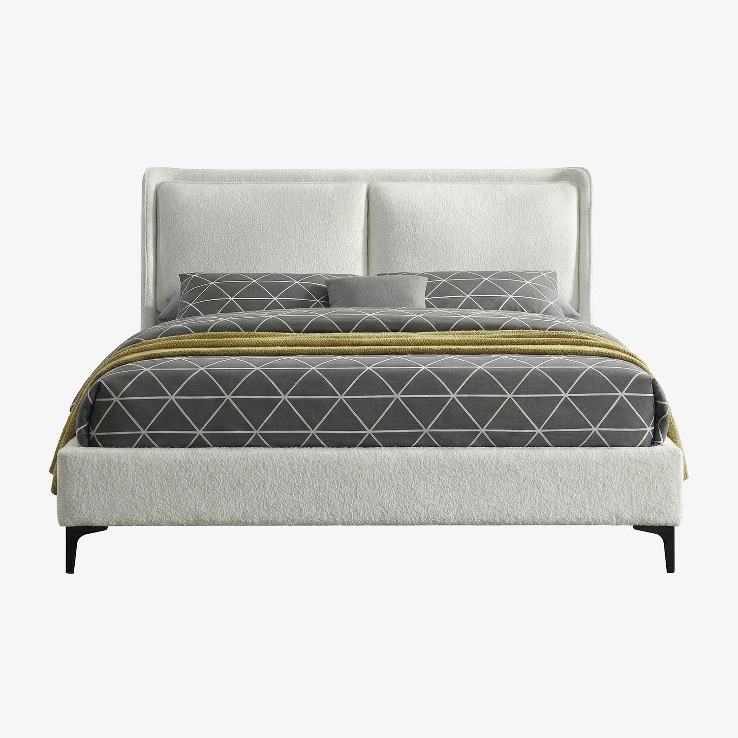 MOLRIK | מיטה זוגית מרופדת בבד בוקלה, 140/190 ס"מ