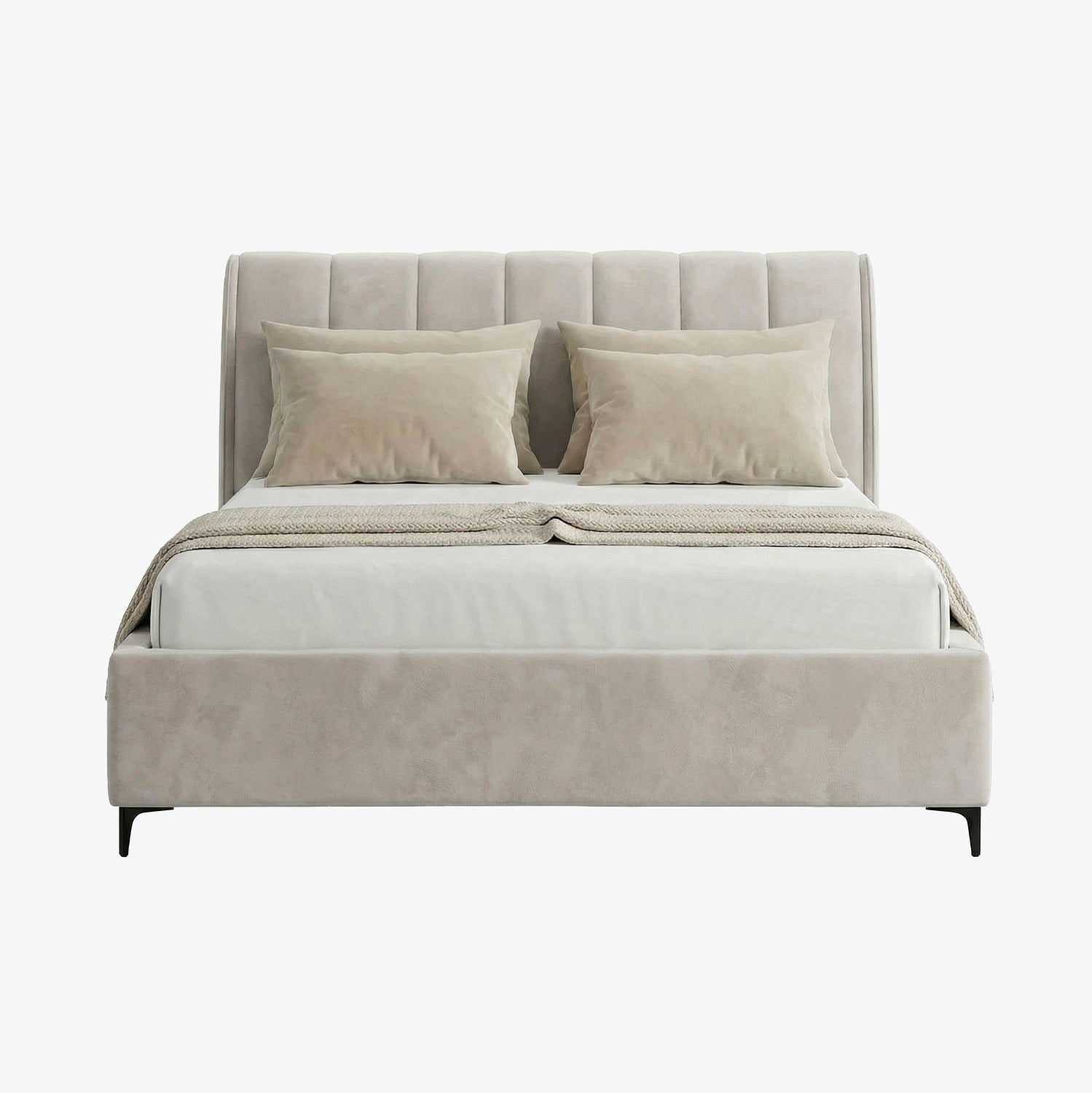 KARVAR | מיטה מודרנית מרופדת בבד קטיפה בגוון אבן