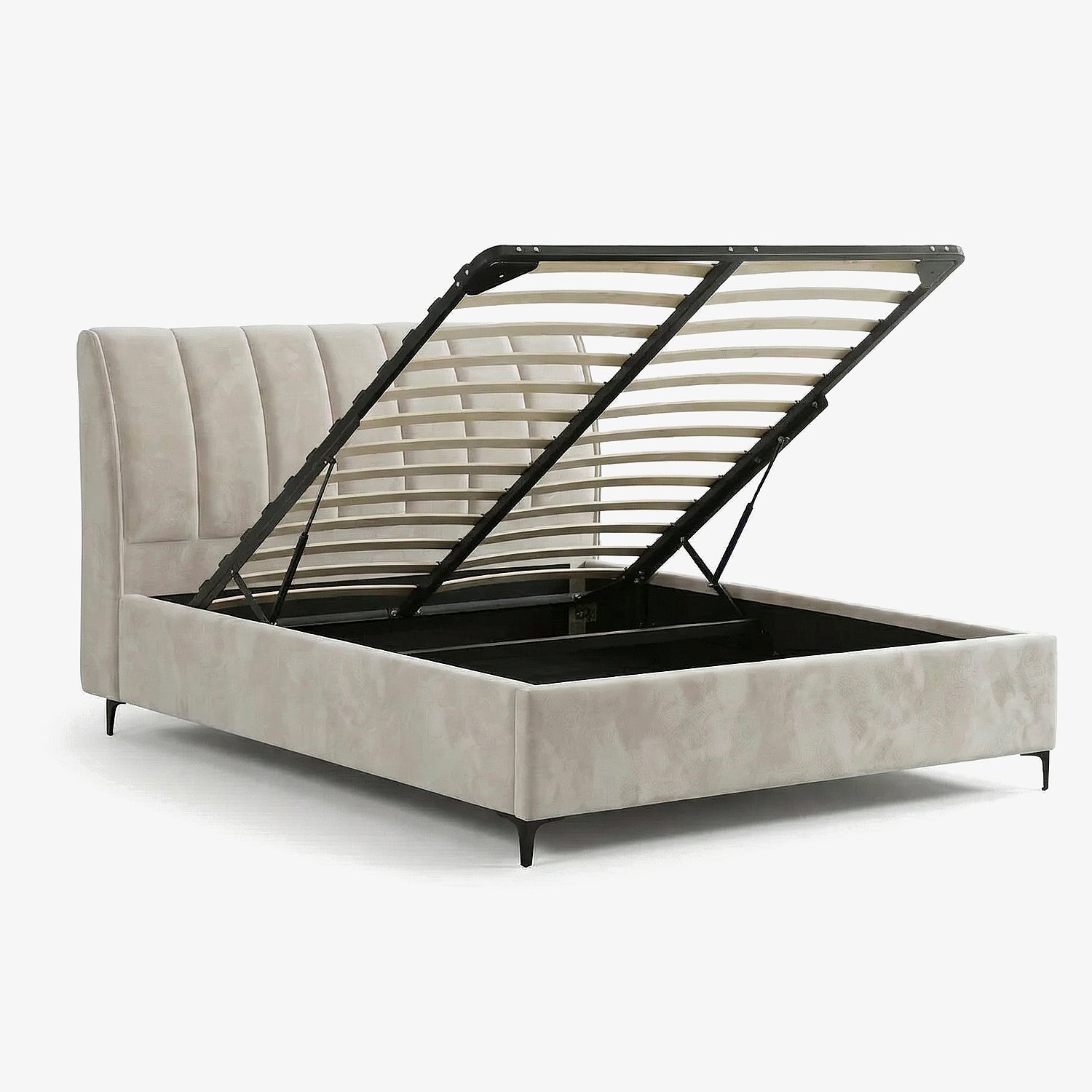 KARVAR | מיטה מודרנית מרופדת בבד קטיפה בגוון אבן