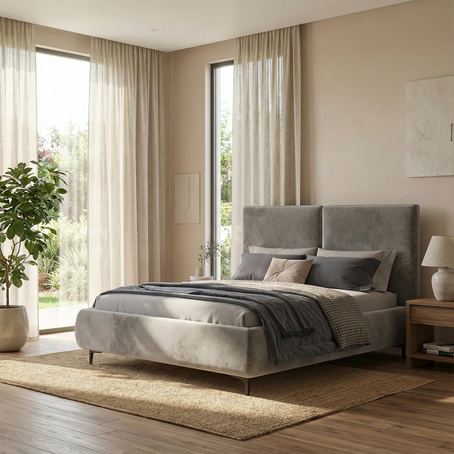 ALFOR | מיטה זוגית מרופדת בבד קטיפה