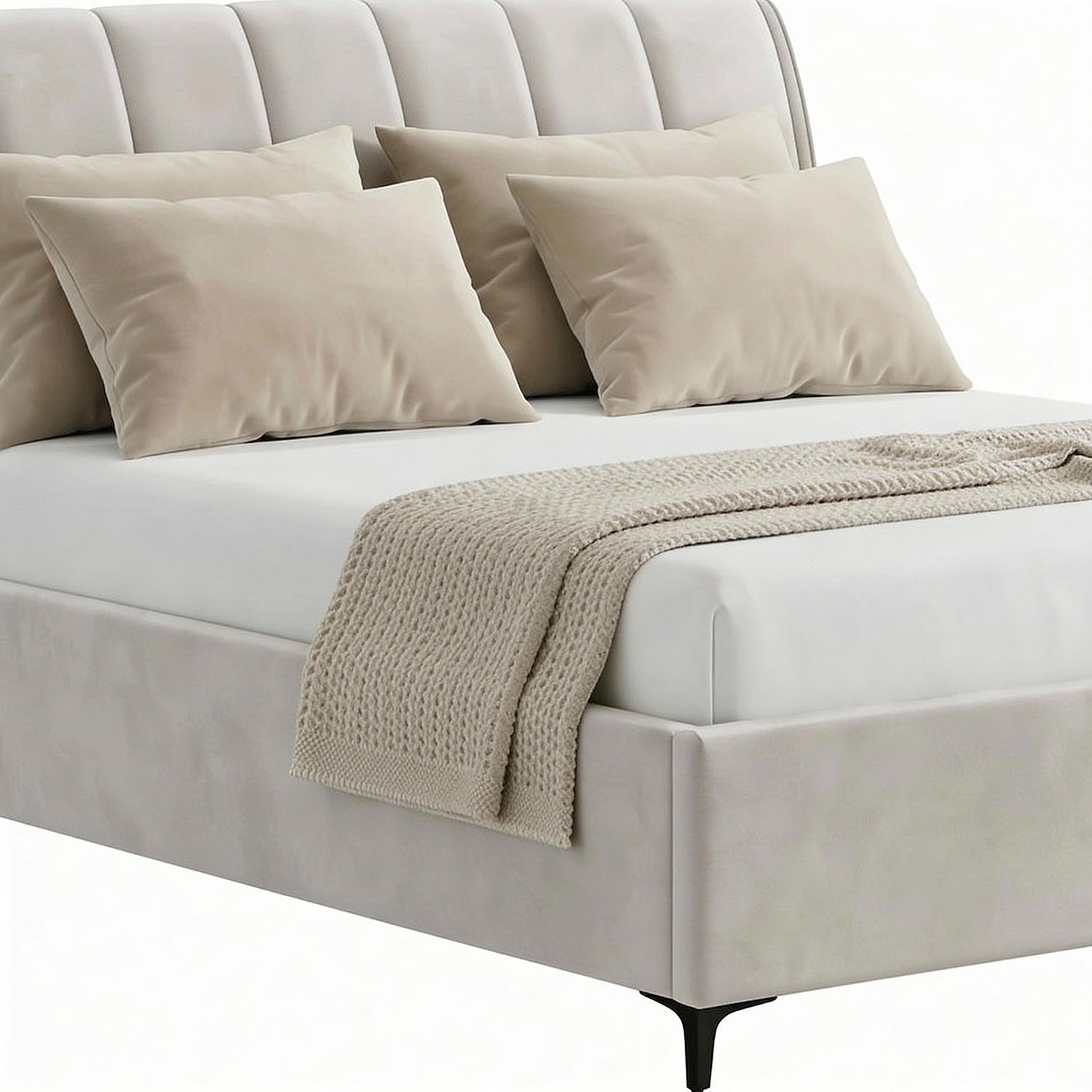 KARVAR | מיטה מודרנית מרופדת בבד קטיפה בגוון אבן