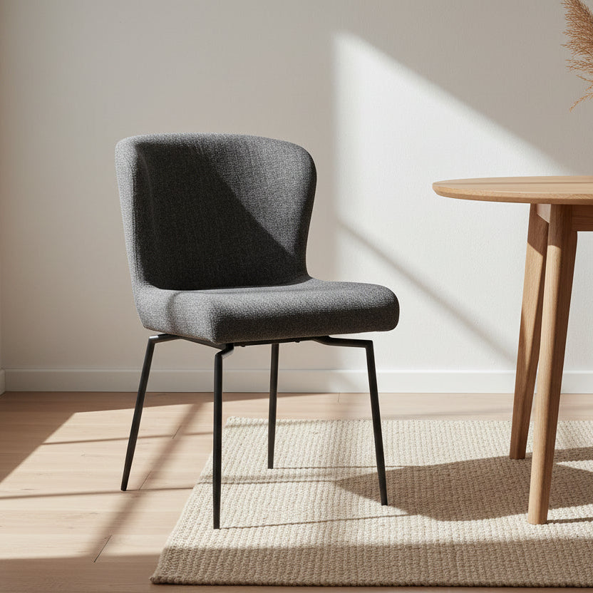 LUXANO | כיסא מסתובב מרופד בבד בוקלה בשילוב מתכת בגוון שחור