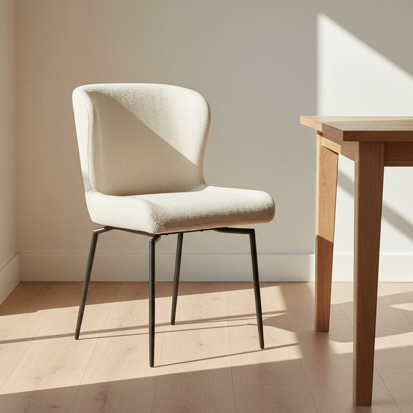 TERRON | כיסא מסתובב מרופד בבד בוקלה בשילוב מתכת בגוון פליז