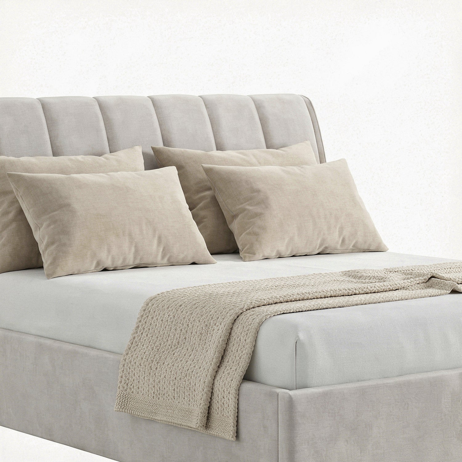 KARVAR | מיטה מודרנית מרופדת בבד קטיפה בגוון אבן