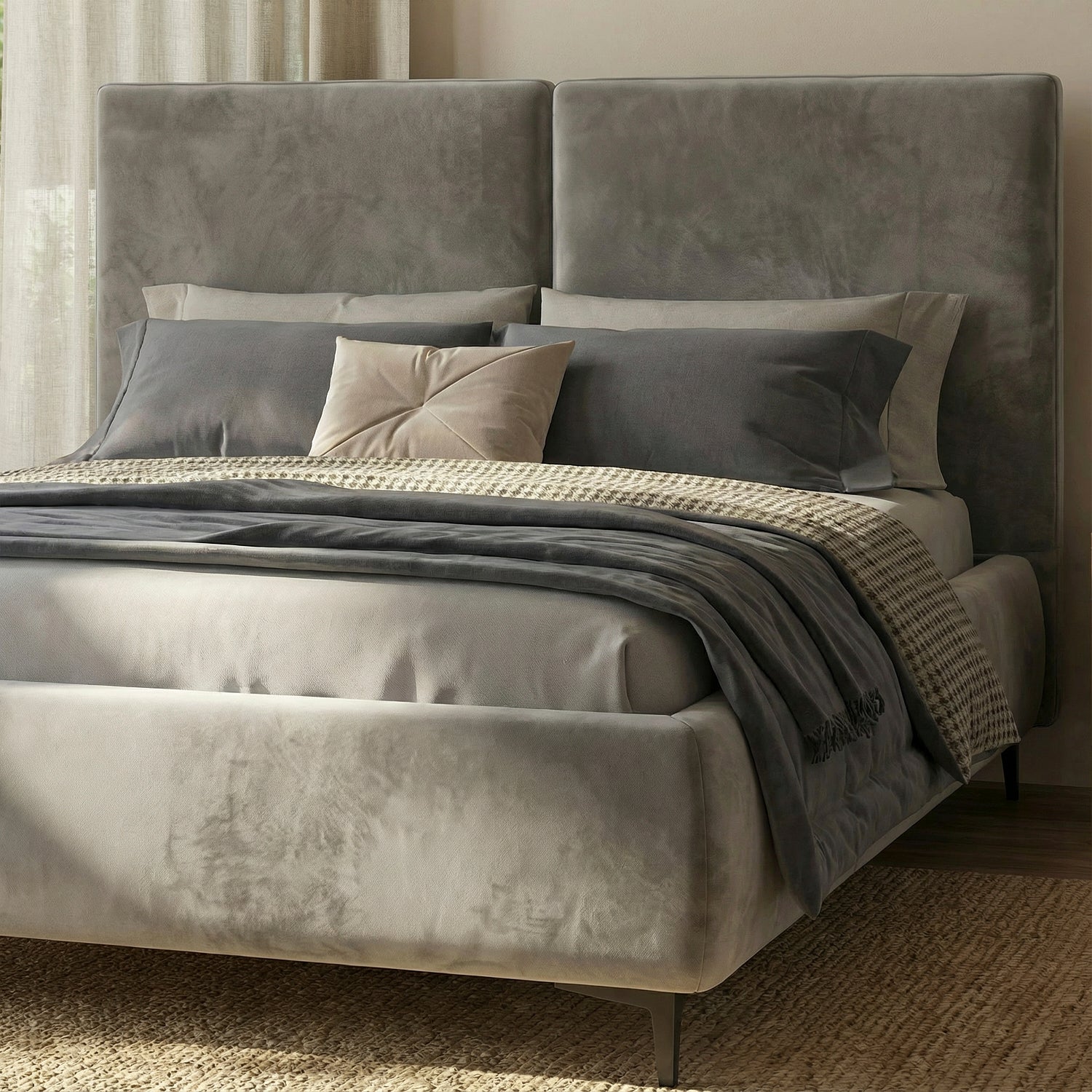 ALFOR | מיטה זוגית מרופדת בבד קטיפה