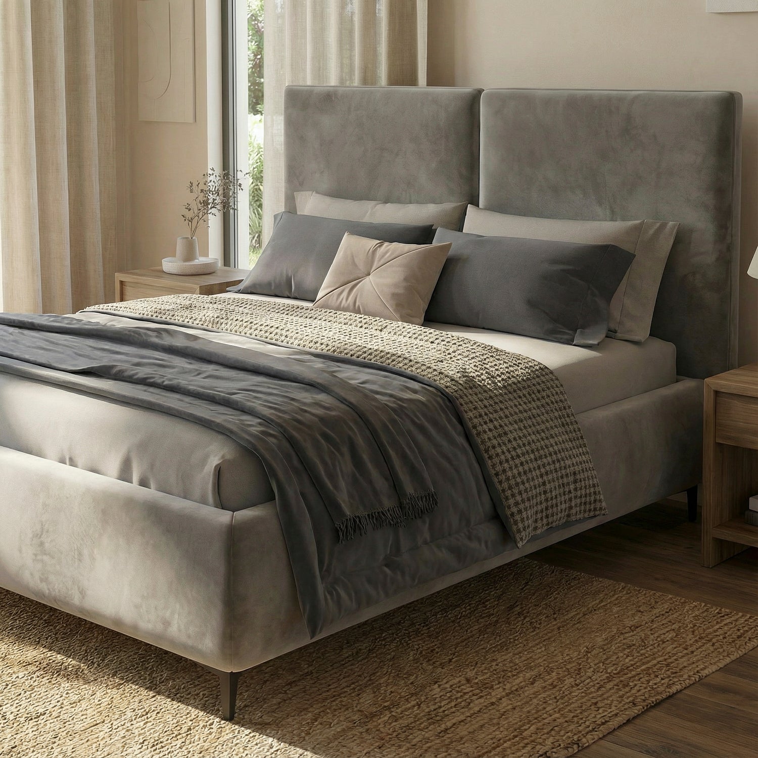 ALFOR | מיטה זוגית מרופדת בבד קטיפה