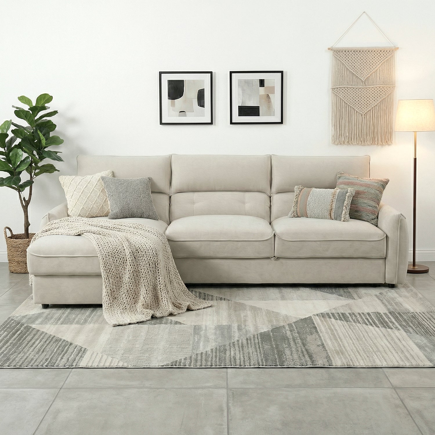 HELEN | ספת שזלונג נפתחת למיטה, מרופדת בבד אריג, 273 ס"מ - KUALA