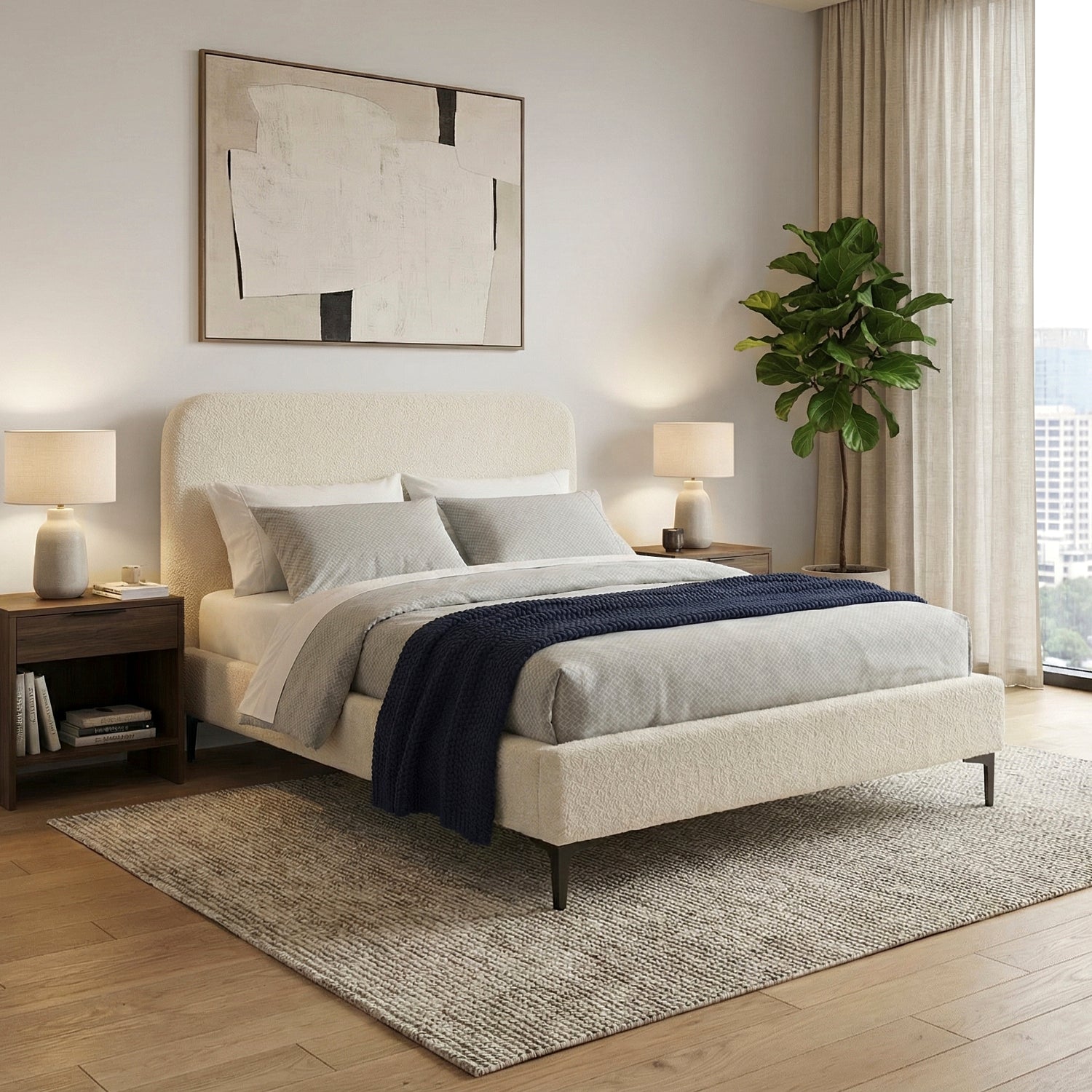 SVENS | מיטה זוגית מרופדת בבד אריג