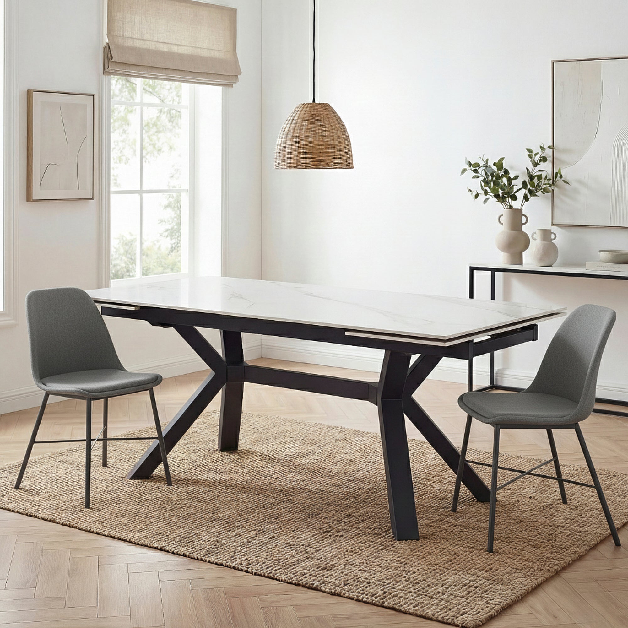 TORBERG | שולחן אוכל מלבני 160/90 ס"מ, נפתח ל-240 ס"מ, עד 10 סועדים