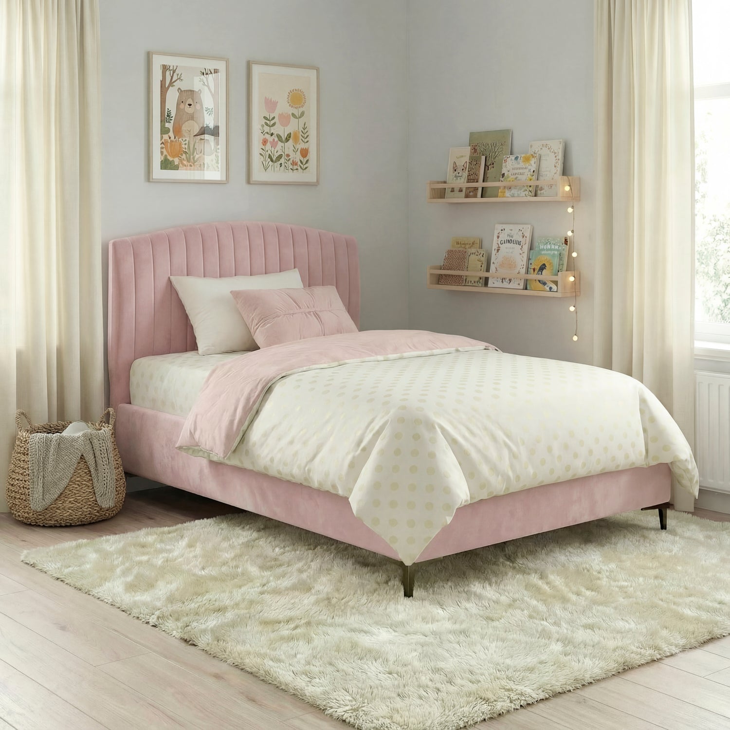 IGNA | מיטת נוער מרופדת בבד קטיפה, רוחב 120 ס"מ