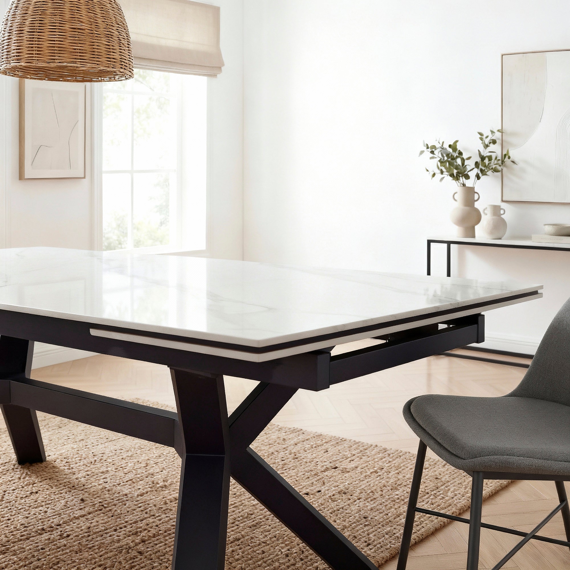 TORBERG | שולחן אוכל מלבני 160/90 ס"מ, נפתח ל-240 ס"מ, עד 10 סועדים