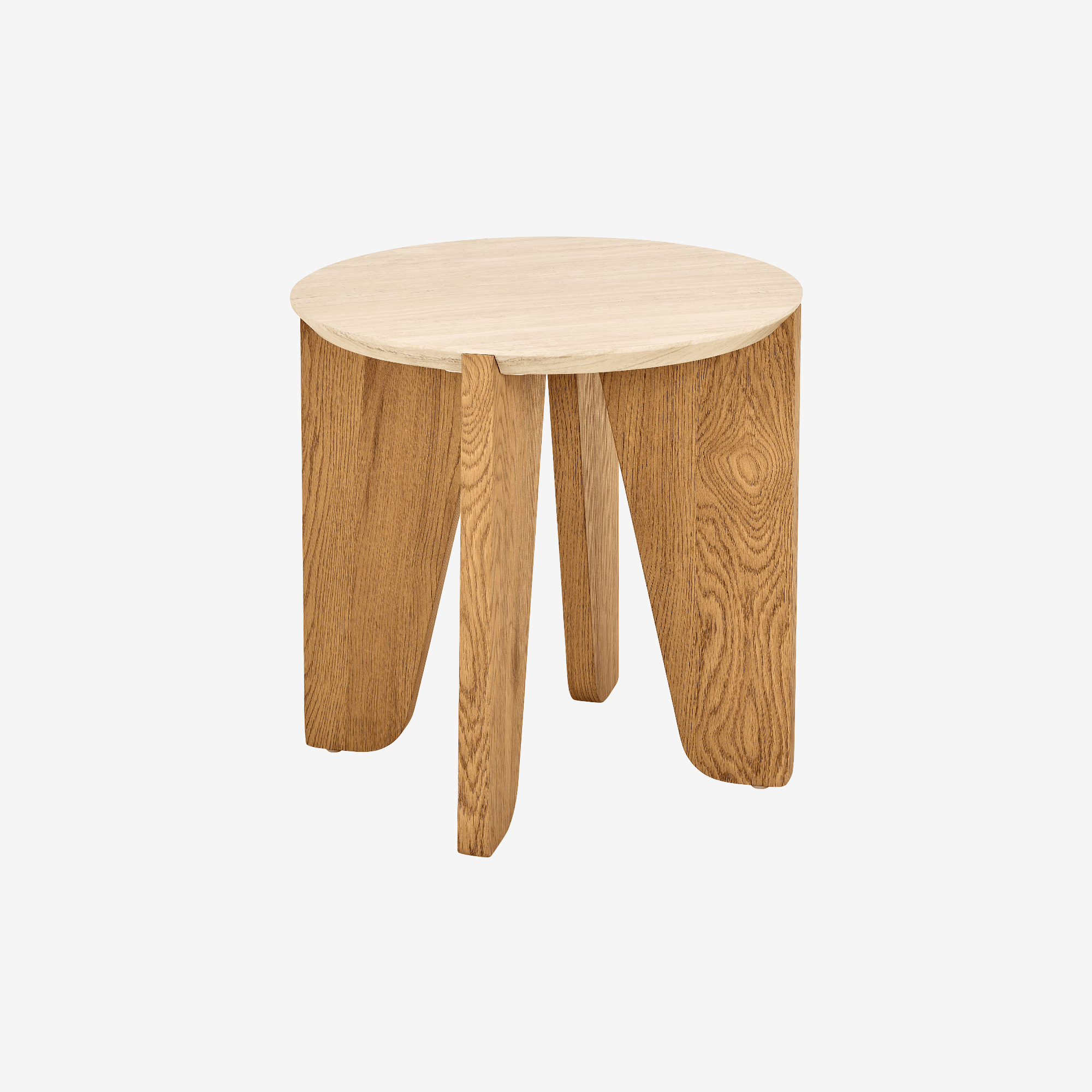 PLORA | שולחן צד עגול דמוי טרוורטין בשילוב עץ