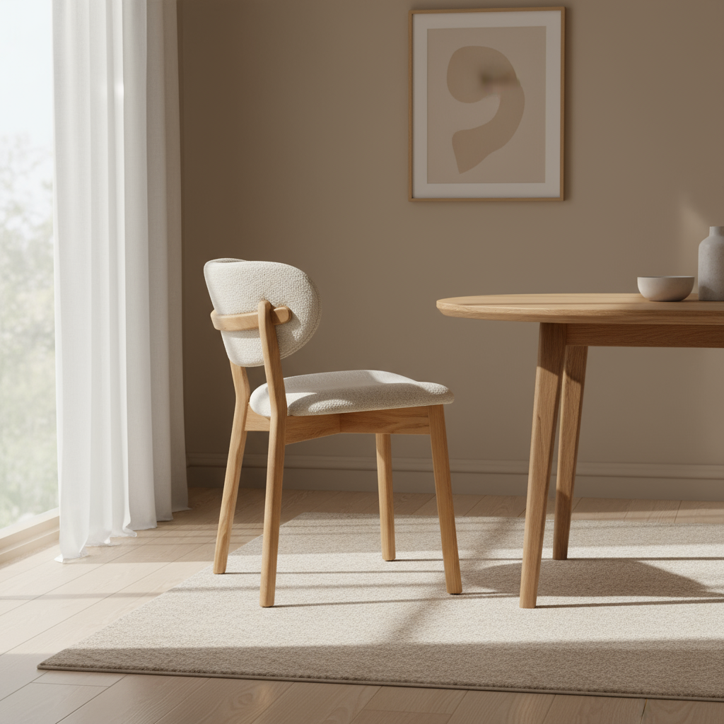 SALU | כיסא אוכל מעוגל מעץ אלון מלא בשילוב בד אריג