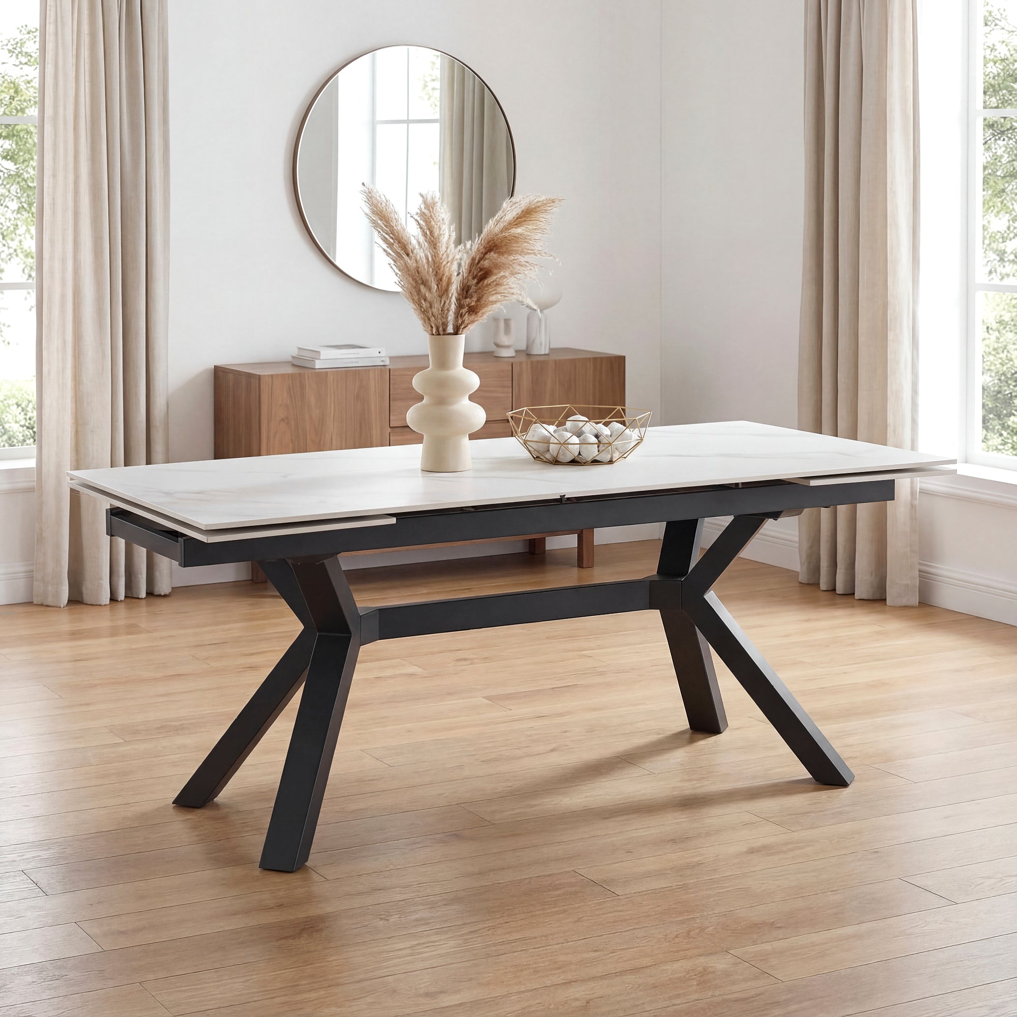 TORBERG | שולחן אוכל מלבני 160/90 ס"מ, נפתח ל-240 ס"מ, עד 10 סועדים