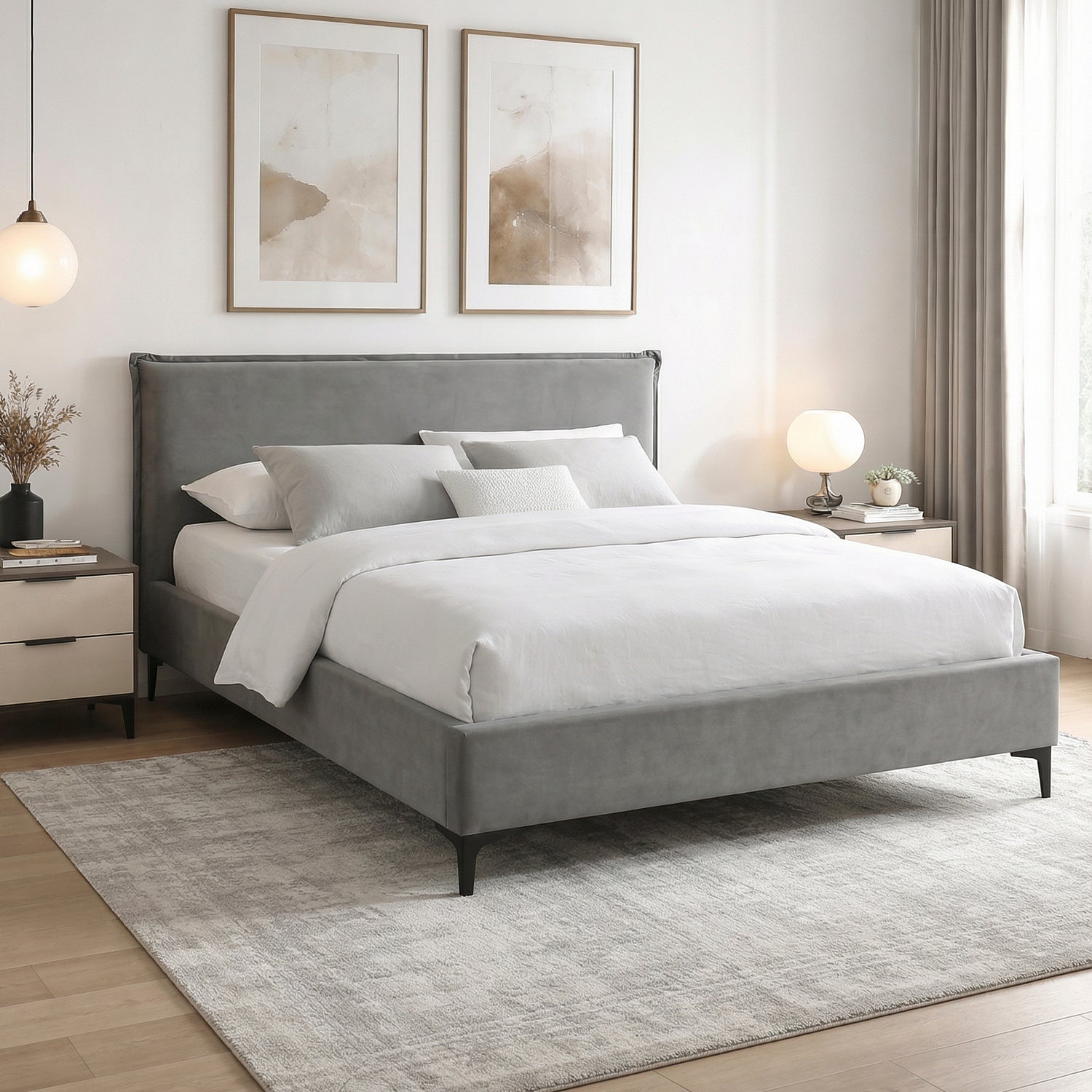 STENMAR | מיטה זוגית מרופדת בבד אריג